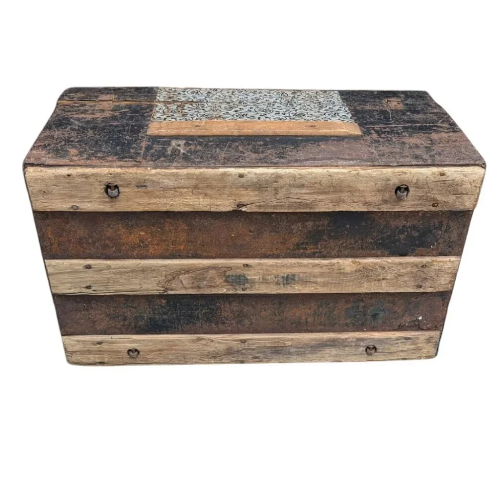 Antique Late 1800s Camelback Steamer Trunk